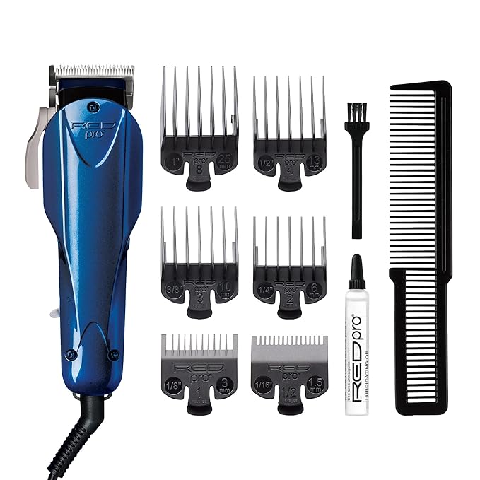 Red Pro Titanium Hair Clipper Made in USA from Imported Parts, Carbon-Steel Blade