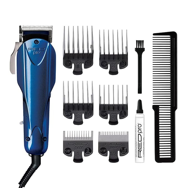 Red Pro Titanium Hair Clipper Made in USA from Imported Parts, Carbon-Steel Blade