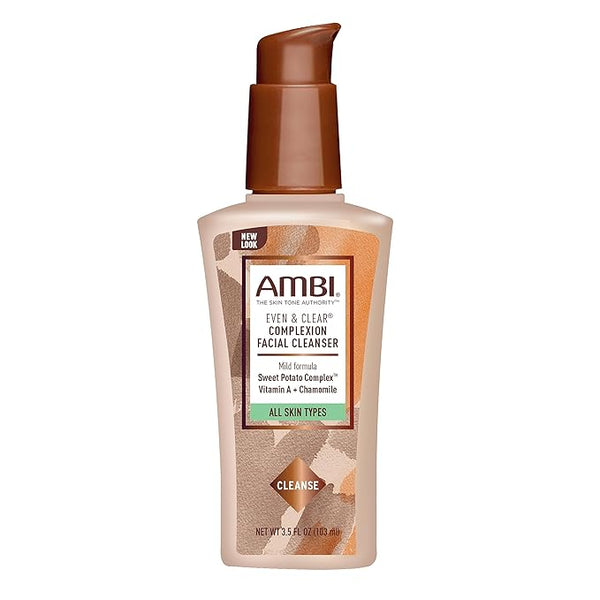 Ambi Even & Clear Complexion Facial Cleanser, For Men & Women, All Skin Types, Sweet Potato, Chamomile, Green Tea, Hydroquinone-free, Soap-free, Alcohol-free, Fragrance-free, Dye-free, 3.5 Fl Oz