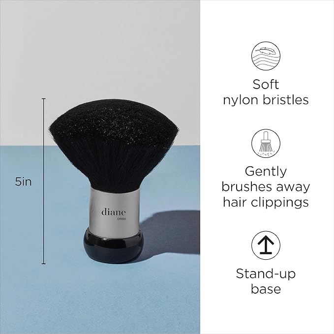 Diane Neck Duster Brush for Hair Cutting, Removes Loose Hair from Neckline and Ears, Barber Accessories and Supplies, Soft Nylon Bristles, Stand Up Base, 5