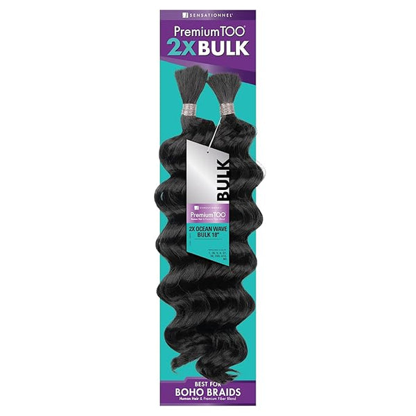 Sensationnel PremToo bulk weaving – 2x ocean wave human hair blend for boho, knotless box or curly loose wave styles 18 inch