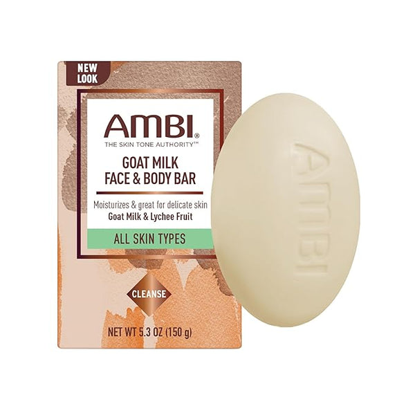 AMBI Goat Milk Face & Body Bar, Moisturizing Formula for All Skin Types, Gentle Enough for Delicate Skin, Fragrance-Free, Hypoallergenic, Non-Comedogenic, Vegan, and Cruelty-Free, 5.3 Ounce