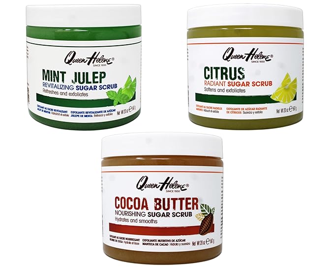 Queen Helene Sugar Scrub Set, Mint Julep Revitalizing, Citrus Radiant, and Cocoa Butter Nourishing 20 oz Each
