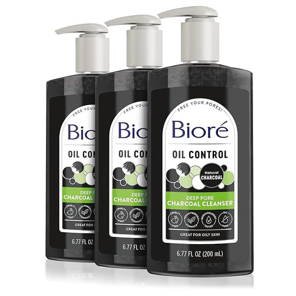 Biore Deep Pore Charcoal Face Wash, Daily Facial Cleanser for Dirt & Makeup Removal, for Oily Skin, 6.77 Oz
