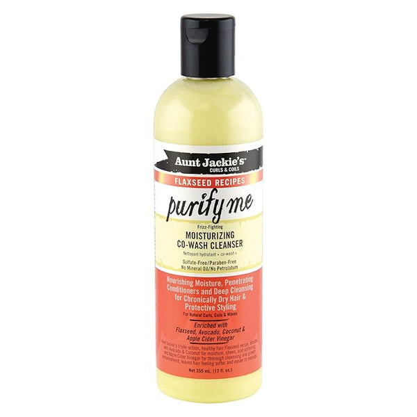 Aunt Jackie's Flaxseed Recipes Purify Me Frizz-Fighting Moisturizing Co-Wash Hair Cleanser for Chronically Dry Hair and Protective Styling, 12 Fl Oz