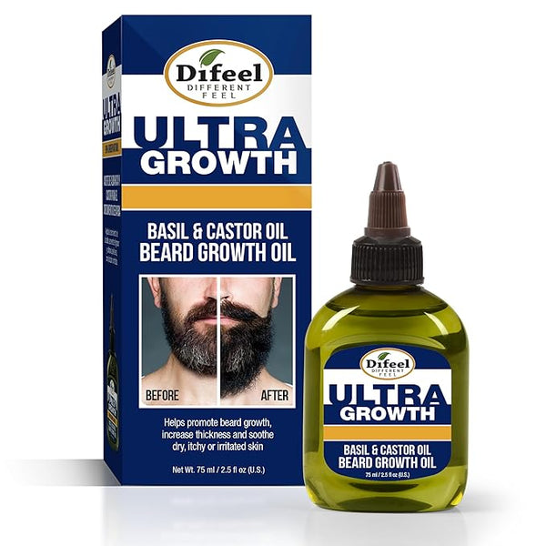 Difeel Mens Ultra Growth Basil and Castor Beard Oil 2.5 oz.