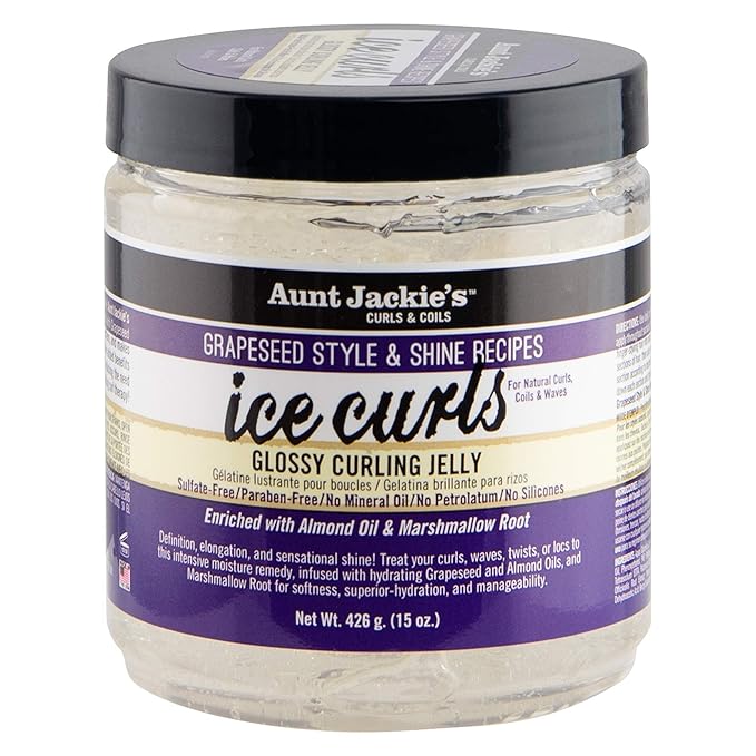 Aunt Jackie's Grapeseed Style and Shine Recipes Ice Curls Glossy Curling Jelly, Hydrates, Softens, Makes Waves, Curls and Coils Easier to Style, 15oz