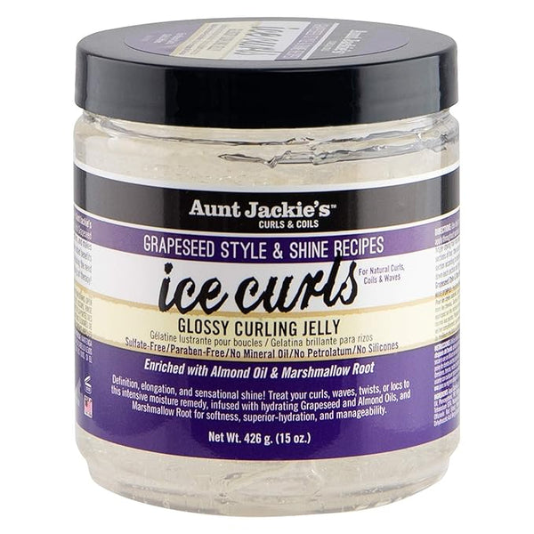 Aunt Jackie's Grapeseed Style and Shine Recipes Ice Curls Glossy Curling Jelly, Hydrates, Softens, Makes Waves, Curls and Coils Easier to Style, 15oz