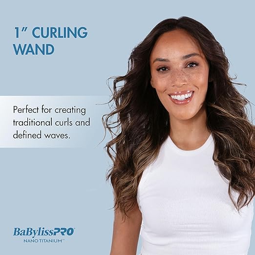 BaBylissPRO Nano Titanium Professional Curling Wand For All Hair Types, Reaches 430 Degrees For Long Lasting Curls