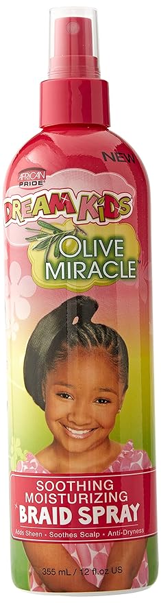 African Pride Dream Kids Olive Miracle Moisturizing Braid Spray - Helps Strengthen & Protect Hair, Excellent for Braids, Twists, Locks & Natural Styles, 12 Oz
