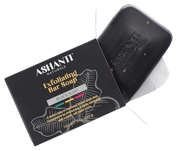 Ashanti Naturals Black Soap Bar | Exfoliating Natural Soap with Shea Butter, Jojoba Oil & Oatmeal for Women & Men – 5 oz
