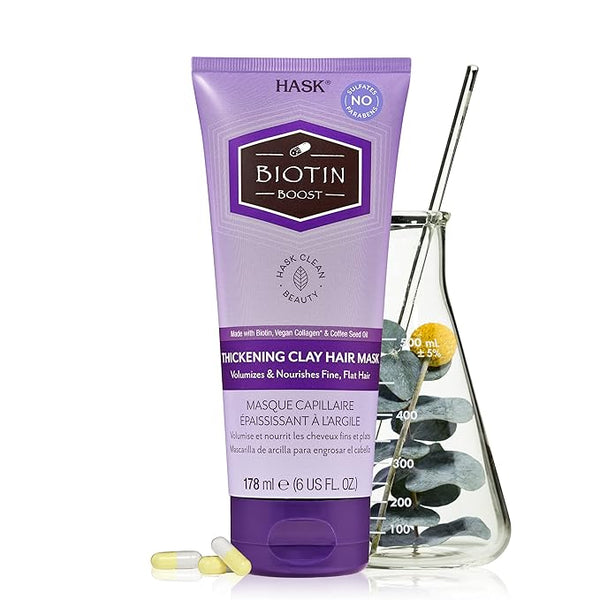 HASK Biotin Boost Thickening Clay Hair Mask for all hair types, color safe, gluten free, sulfate free, paraben free, 6 Oz