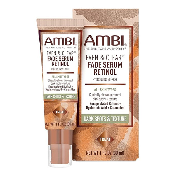 Ambi Even & Clear Fade Serum, Hyperpigmentation Treatment, Hydroquinone-free, Dark Spot Corrector, Results In As Little As 4 Weeks, Retinol, Hyaluronic Acid, Niacinamide, Ceramides, 1 Fl Oz