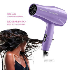 1875 Ceramic Hair Dryer, Powerful Fast Drying, Multi-Setting with Comb Attachment, Additional Detangler Included, Slide Bar Switch, Compact for Home & Travel (Purple)
