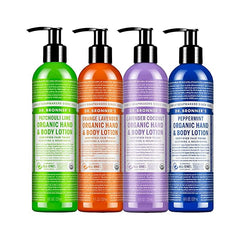 Dr. Bronner's - Organic Lotion (8 oz) Peppermint, Lavender Coconut, Orange Lavender, & Patchouli Lime - Body Lotion & Moisturizer, Organic, Soothing for Hands, Face & Body