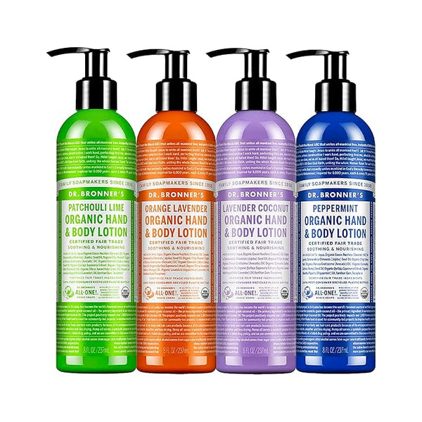 Dr. Bronner's - Organic Lotion (8 oz) Peppermint, Lavender Coconut, Orange Lavender, & Patchouli Lime - Body Lotion & Moisturizer, Organic, Soothing for Hands, Face & Body — product view