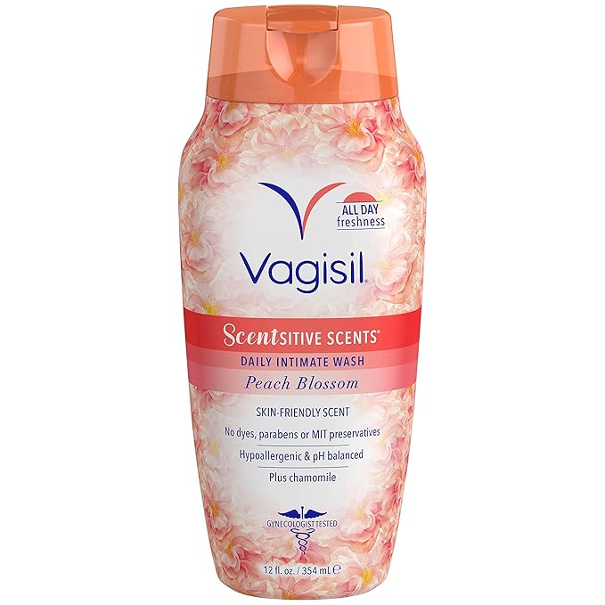 Vagisil Feminine Wash for Intimate Area Hygiene, Scentsitive Scents, pH Balanced and Gynecologist Tested, Peach Blossom, 12 oz