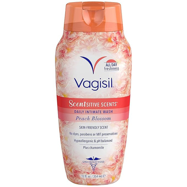 Vagisil Feminine Wash for Intimate Area Hygiene, Scentsitive Scents, pH Balanced and Gynecologist Tested, Peach Blossom, 12 oz