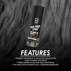 L3 Level 3 Black Hair Fiber Spray - Covers Bald Spots & Thinning Hair - Instant Gray Coverage & Thicker Hair Appearance