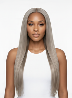 Straight Center Part Short Bob Ash Blonde with 1B Dark Roots Wig - Ash Blonde with #1B Dark Roots