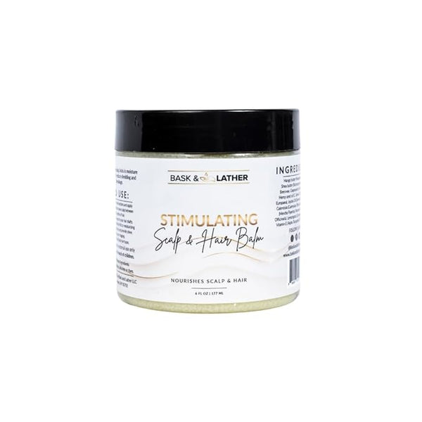 Bask & Lather Stimulating Scalp and Hair Balm for Hair Growth, Mango & Shea Butter, Nourishing Jojoba Oil, Peppermint & Rosemary Oil, Vitamin E, Scalp Care, Hair Care, Moisture, Shine & Strength, 6 oz