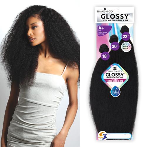 Shake-N-Go Virgin Remy Hair Weave Glossy 3 Bundles Wet N Wavy Bohemian Curl