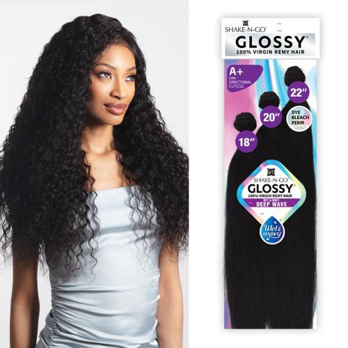Shake-N-Go Virgin Remy Hair Weave Glossy 3 Bundles Wet N Wavy Deep Wave