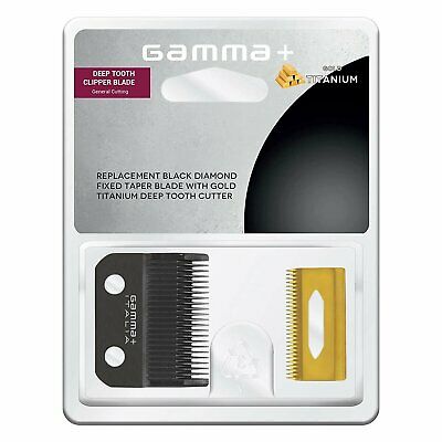 Gamma+ REPLACEMENT FIXED GOLD TITANIUM FADE CLIPPER BLADE WITH GOLD TITANIUM MOVING SLIM DEEP TOOTH CUTTER SET