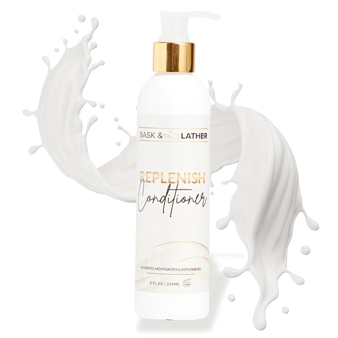 BASK & LATHER Replenish Conditioner – Deep Hydrating, Natural Formula for Elasticity & Detangling, Silicone-Free, Paraben-Free, Color-Safe, 8 oz