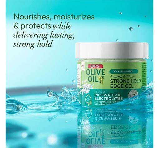 Olive Oil Max Moisture Nourish & Shine Strong Hold Edge Gel With Rice Water & Electrolytes 4 Oz