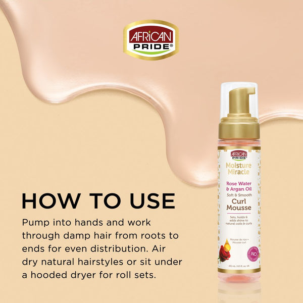African Pride Moisture Miracle Rose Water & Argan Oil Curl Mousse – 8.5 oz