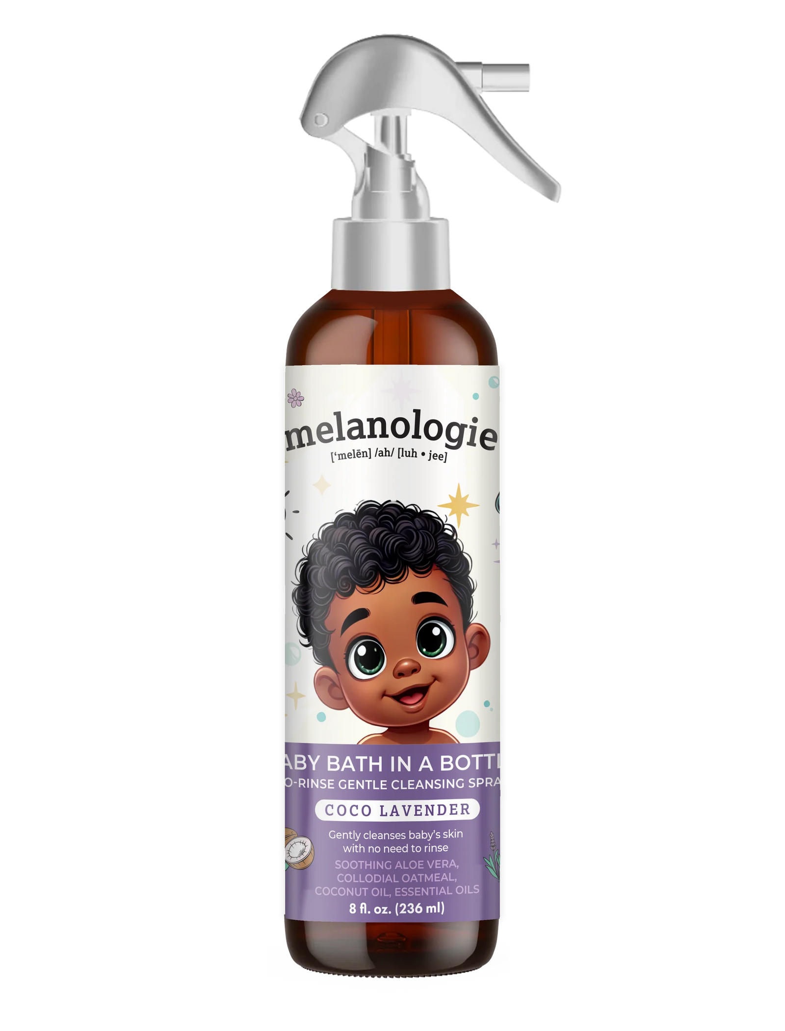 MELANOLOGIE Baby Bath in a Bottle No Rinse Gentle Cleansing Spray Coco-Lavender