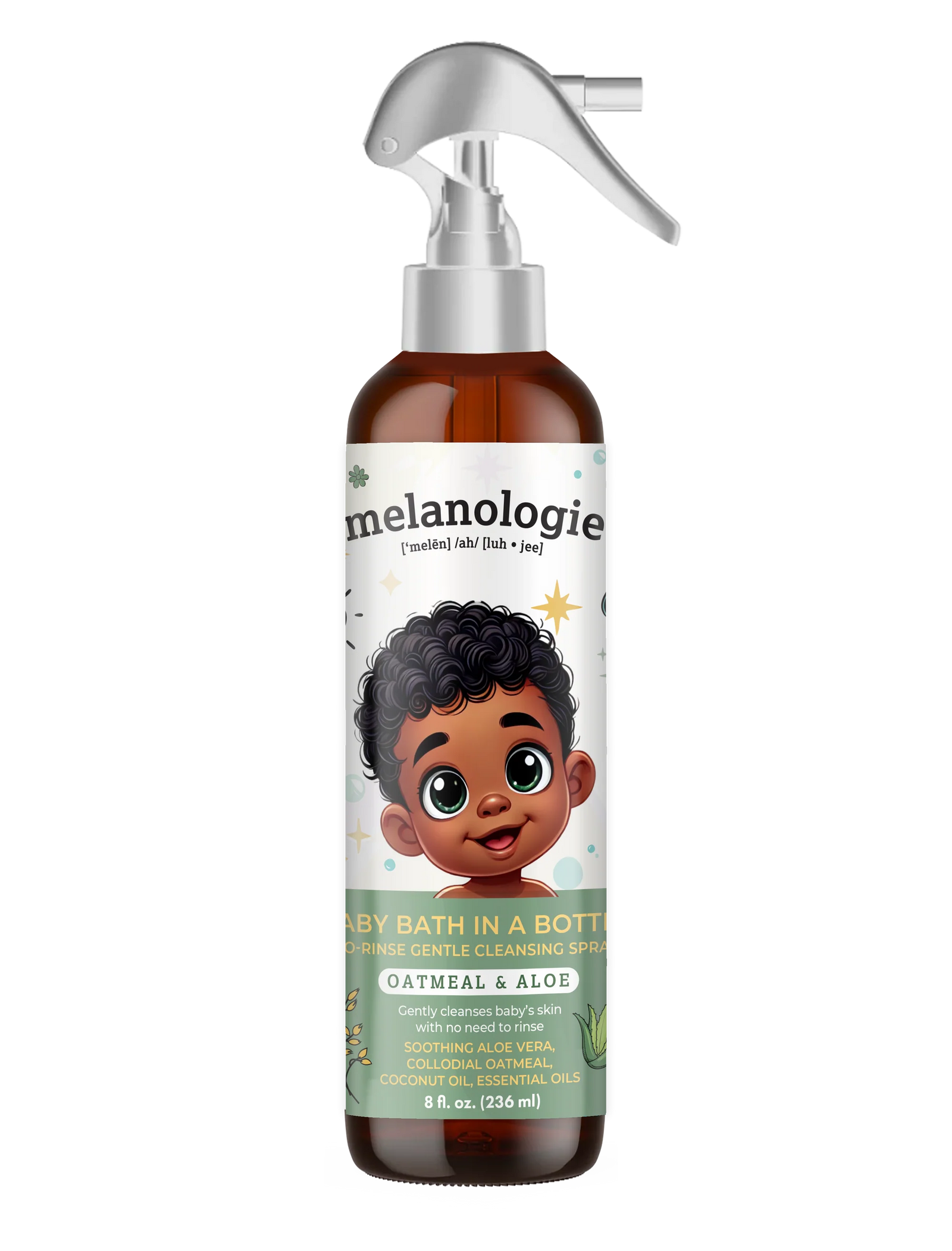 MELANOLOGIE Baby Bath in a Bottle No Rinse Gentle Cleansing Spray Oatmeal Aloe