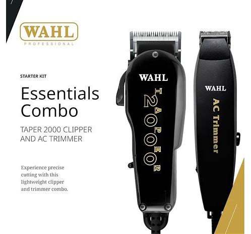 Wahl Pro Essential Combo Taper 2000 Clipper Adjustable Blade & AC Trimmer Guards.