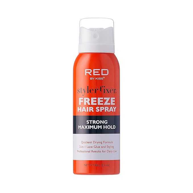 Red by Kiss Styler Fixer Freeze Hair Spray Strong Maximum Hold 2-In-1 Lace Glue and Styling