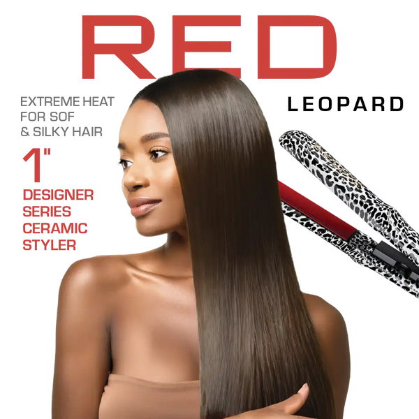 red bykiss Designer Series 1-Inch Ceramic Flat Iron Styler leaopard — product view