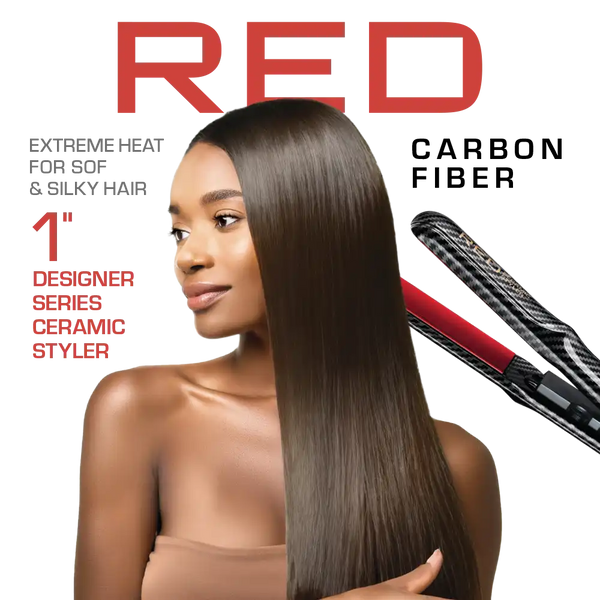 red bykiss Designer Series 1-Inch Ceramic Flat Iron Styler carbon fiber — product view