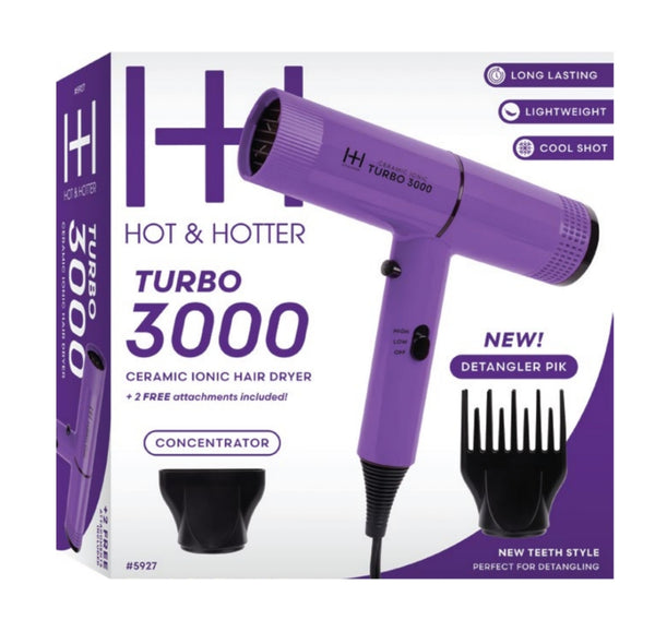 Hot & Hotter Ceramic Turbo 3000 Hair Dryer, Purple