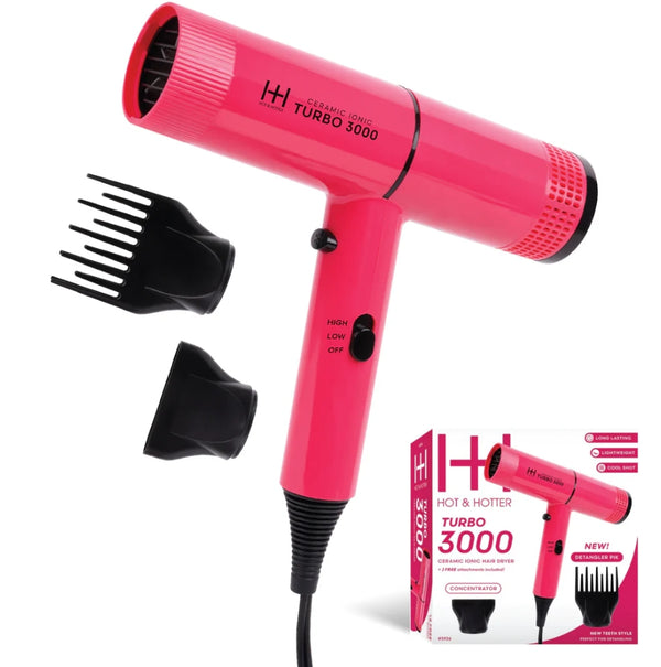 Hot & Hotter Ceramic Turbo 3000 Hair Dryer, Pink