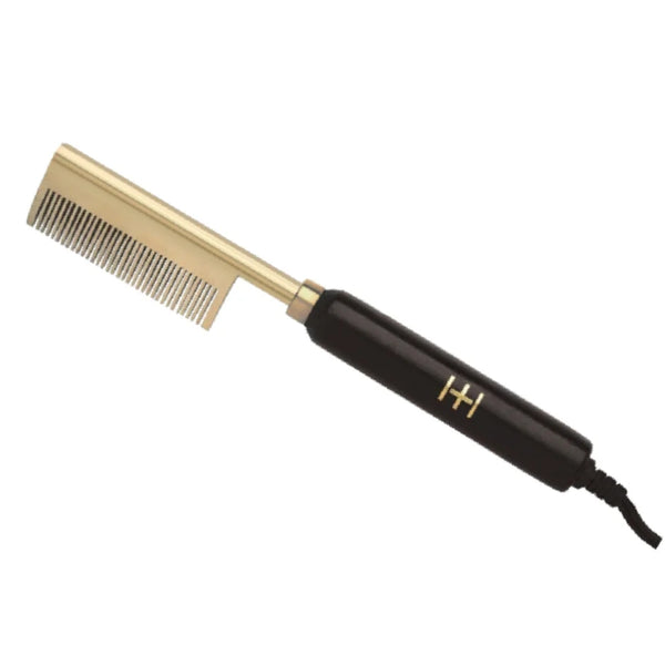 Hot & Hotter Electric Straightening Hot Comb Medium Wide Teeth, 1 Count Pressing Comb, Black & Gold