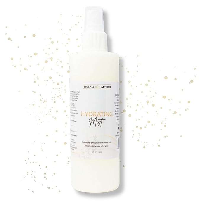 BASK & LATHER Hydrating Hair Mist, Leave-In Conditioner, Itchy Scalp Relief, Detangler, Curl Definer, Aloe Vera, Avocado Oil, For All Hair Types,