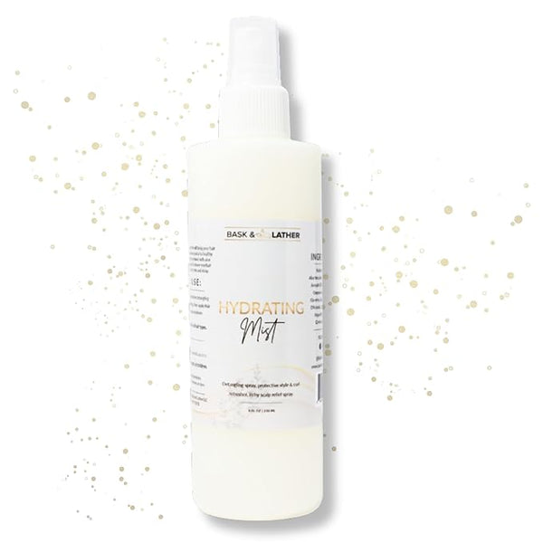 BASK & LATHER Hydrating Hair Mist, Leave-In Conditioner, Itchy Scalp Relief, Detangler, Curl Definer, Aloe Vera, Avocado Oil, For All Hair Types,