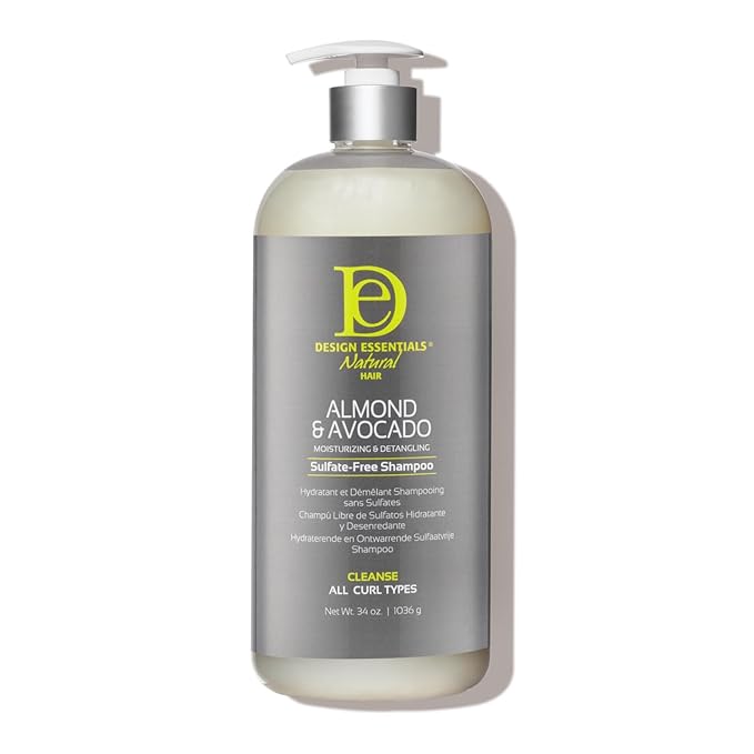 Design Essentials Natural Almond & Avocado Moisturizing & Detangling Sulfate-Free Shampoo, 34Ounce