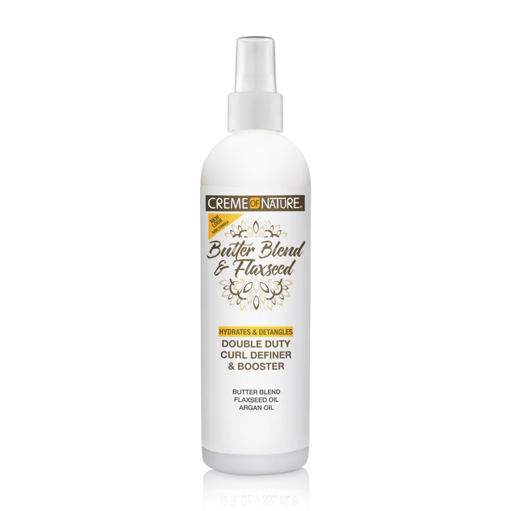 creme of nauture butter blend and flaxseed hydrates & detangles double duty curl definer & booster 12oz