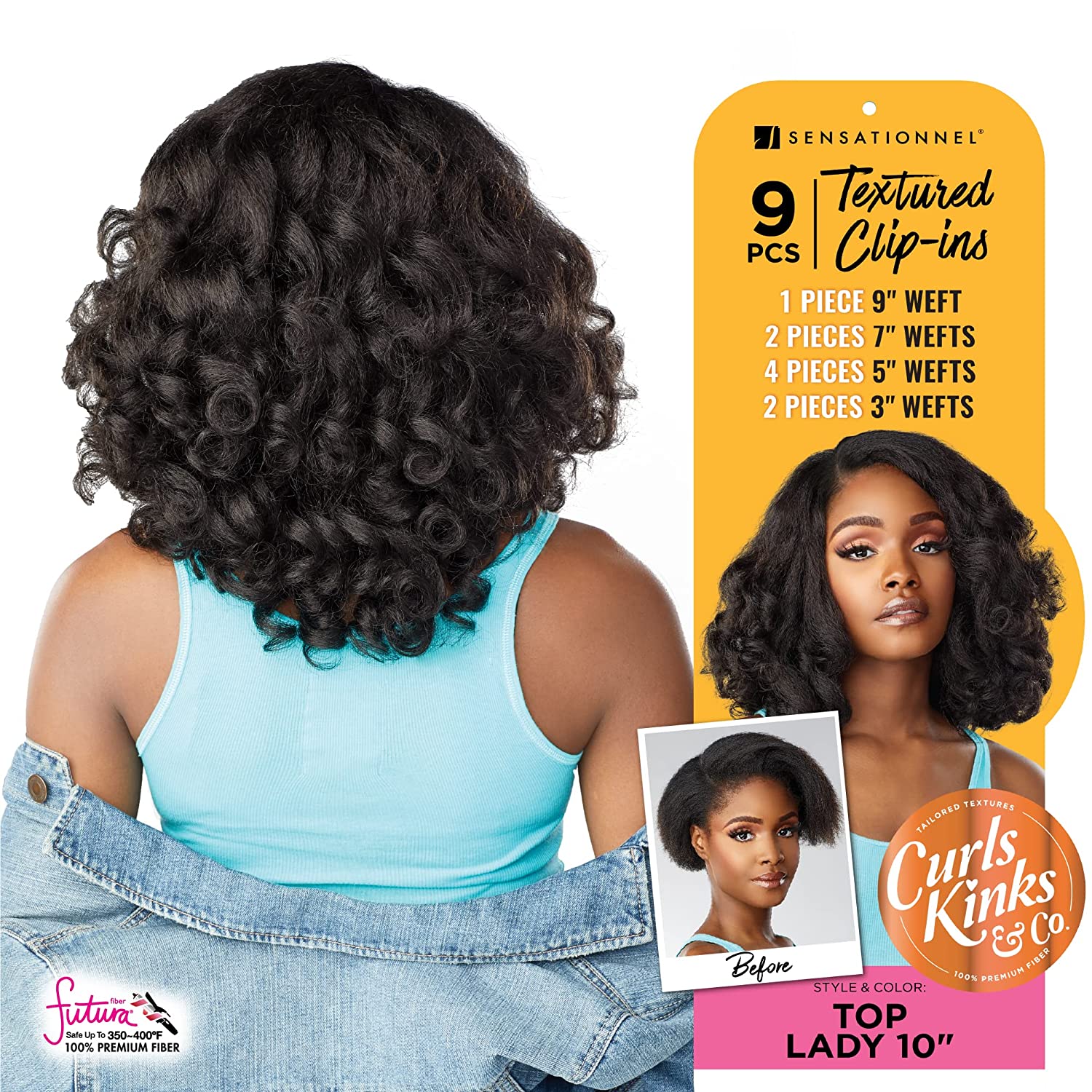 Sensationnel Clip in Top Lady - 10 inch Textured Clip in 9 Piece Pack adds Volume CK&CO Protective Style - Curls Kinks & Co (1B) Find Your New Look Today!