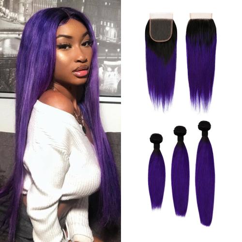 Uniq Hair 100% Virgin Human Hair Brazilian Bundle Hair Weave 7A Straight + 4X4 Closure#OTPURPLE Find Your New Look Today!